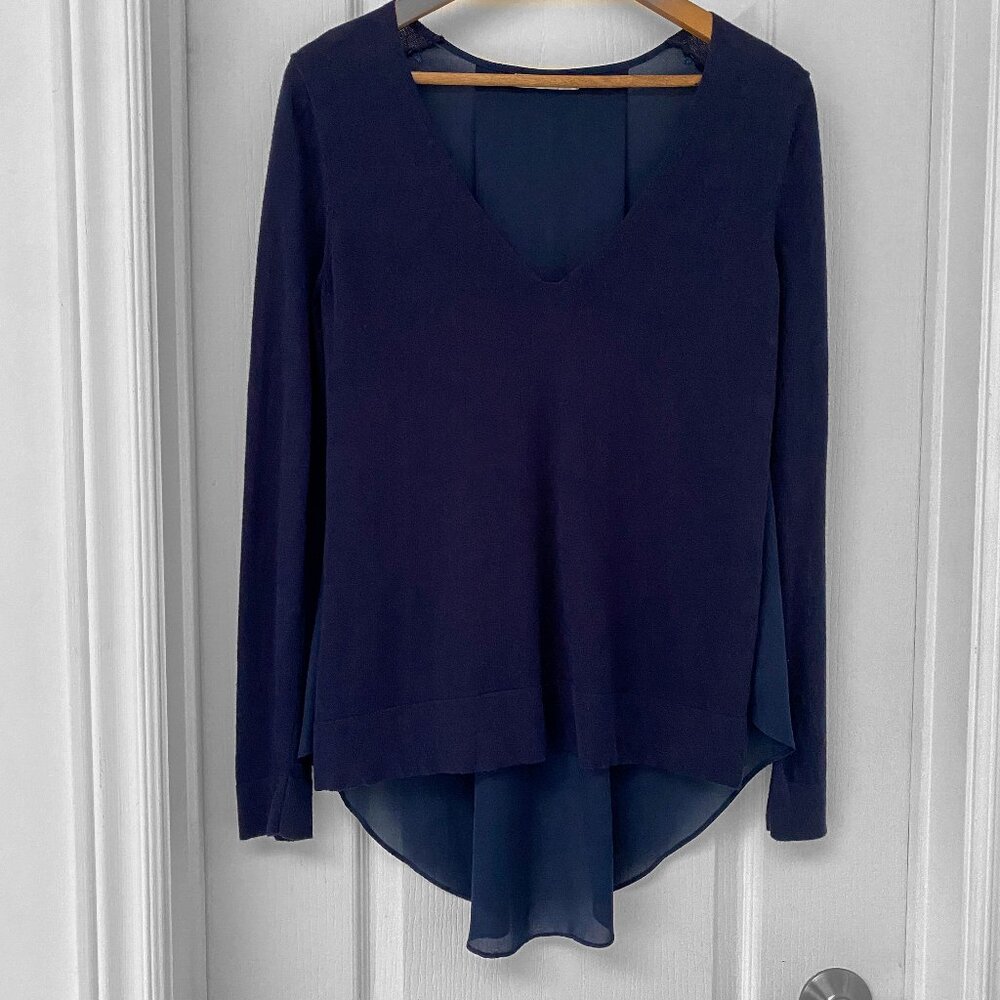 🎬✨ Umbrella Academy - Zara Navy Sheer Pleated Back Knit Sweater - Size Small